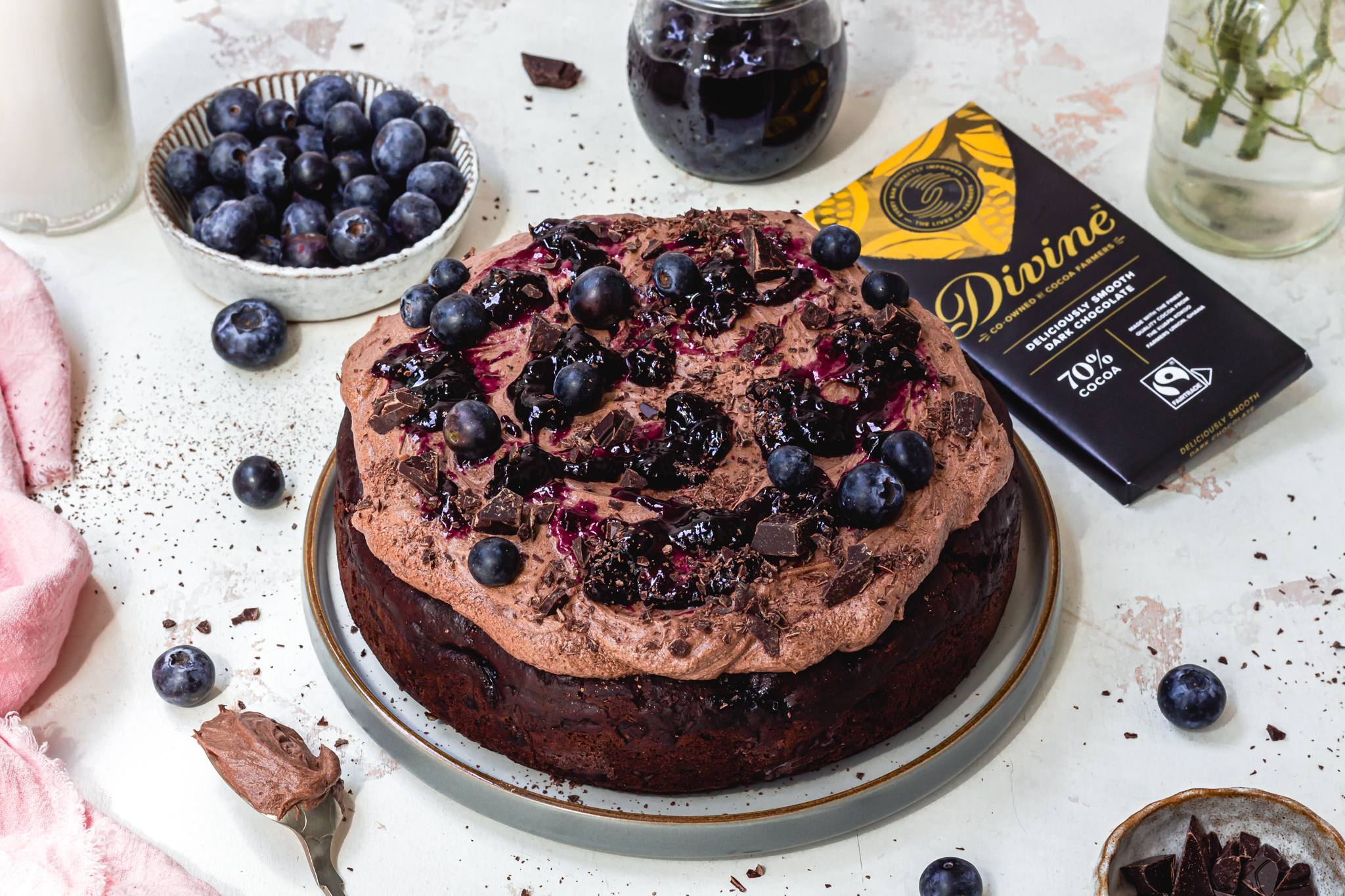 Chocolate Blueberry Brownie Fudge Cake