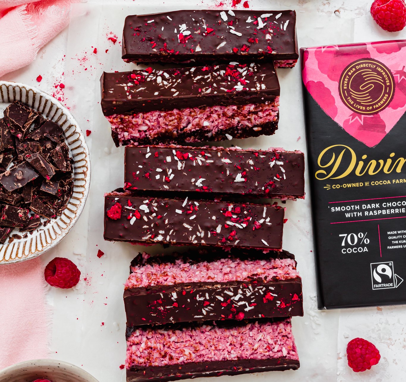 Chocolate Raspberry Coconut Slices