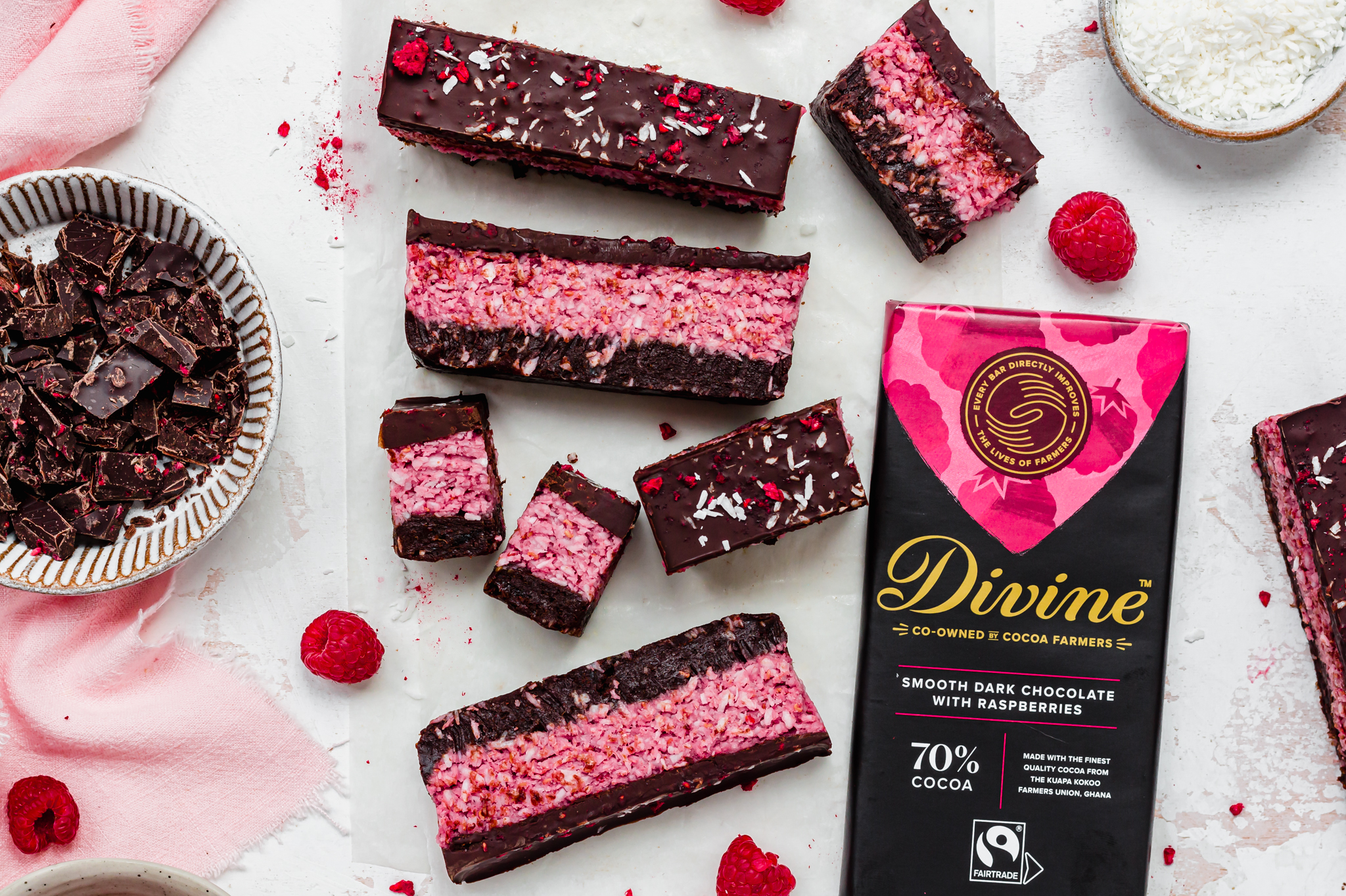 Chocolate Raspberry Coconut Slices