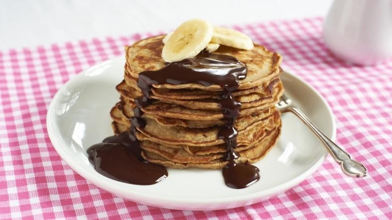 Banana Pancakes with Divine Chocolate Maple Syrup