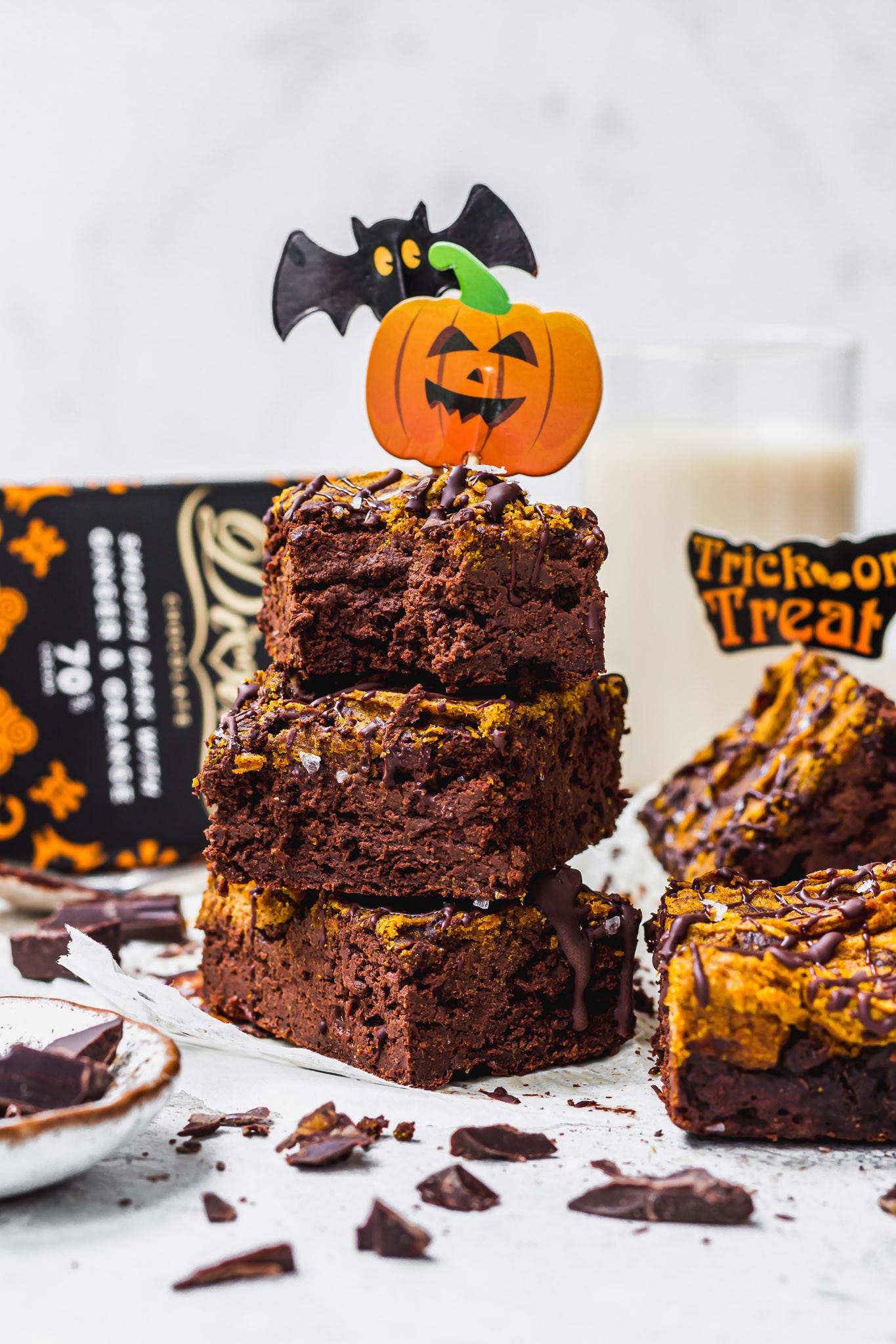 Ginger Orange Chocolate Pumpkin Swirl Brownies