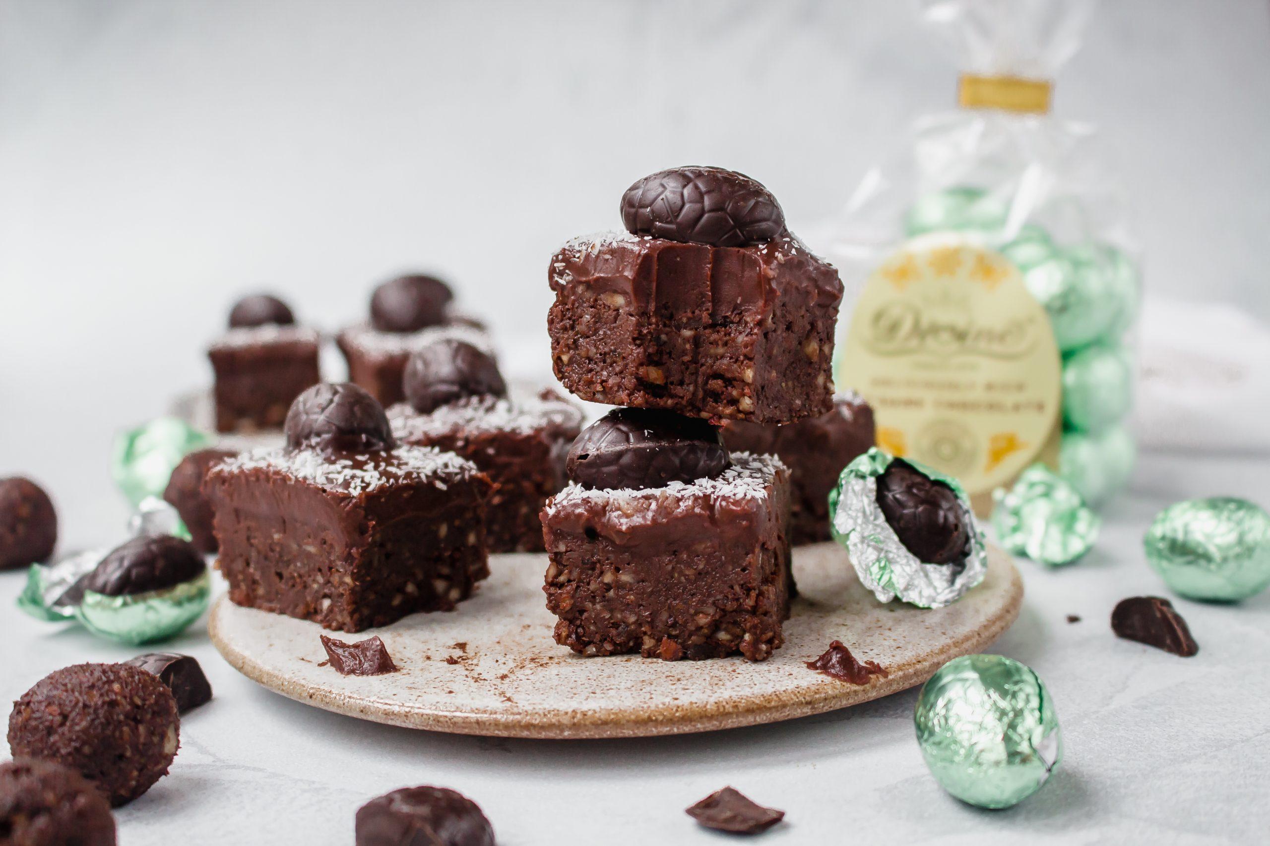 Mini egg raw chocolate ganache brownies