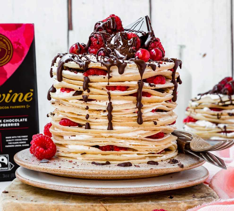 Chocolate Raspberry Crepe Cake